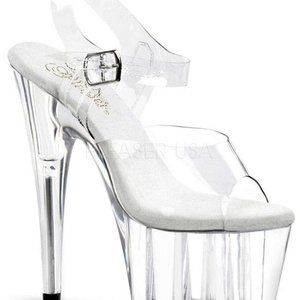 NEW PLEASER USA ADORE-708 7INCH PLEASERS STRIPPER HEELS CLEAR SIZE 8